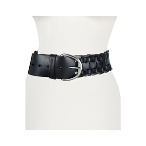 Michael Kors Wide Woven Leather Belt, Size Medium M in Black